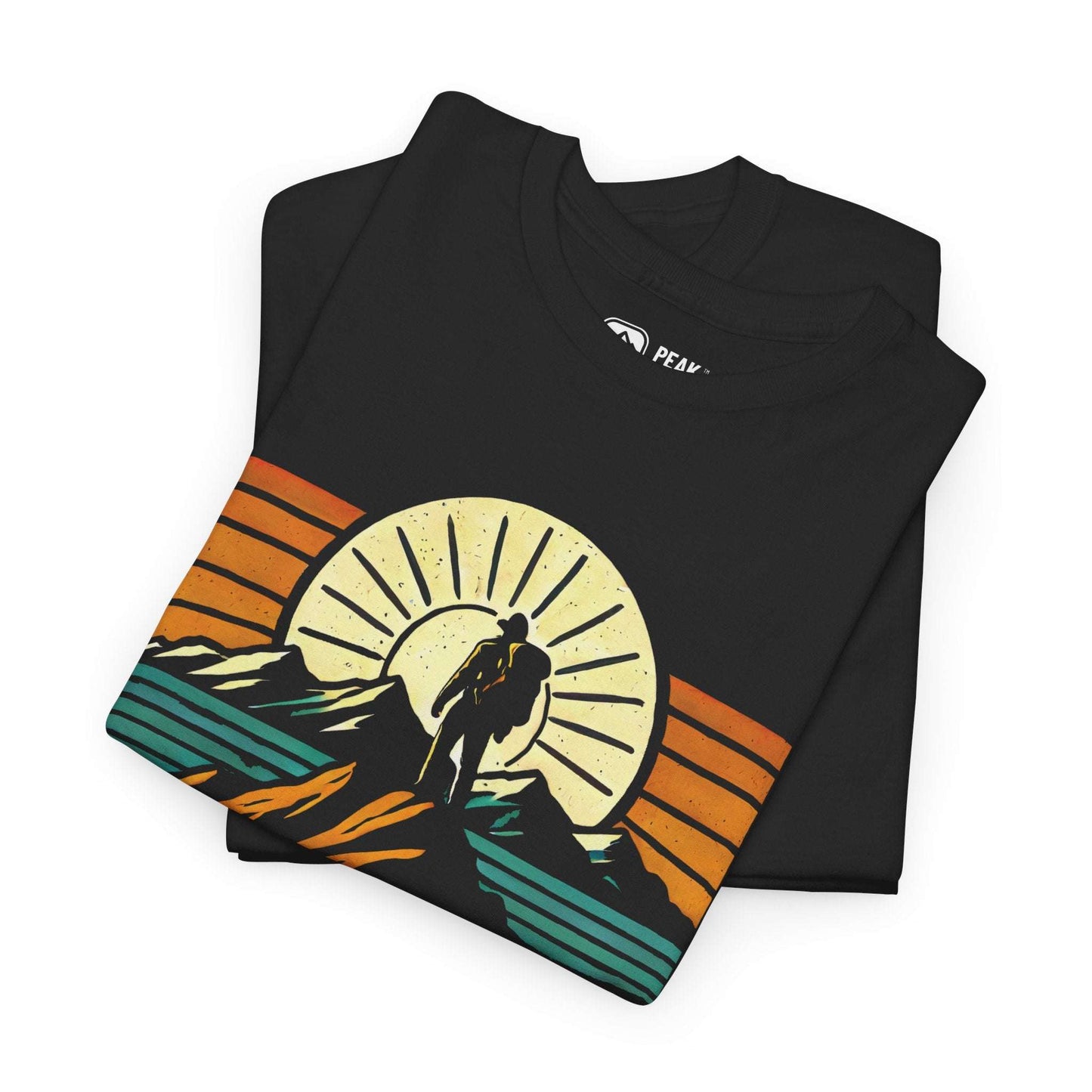 Adventure Awaits – Sunrise Hiker T-Shirt by Peak Quest