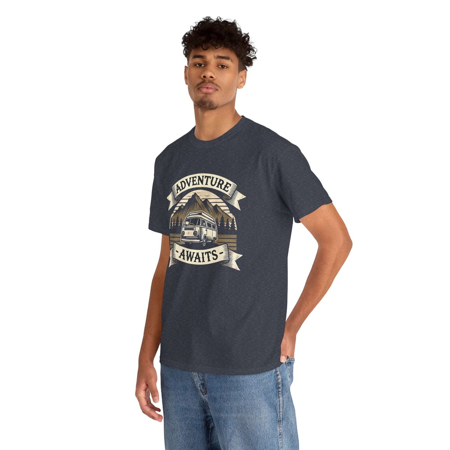 Adventure Awaits – Retro Camper Van T-Shirt by Peak Quest