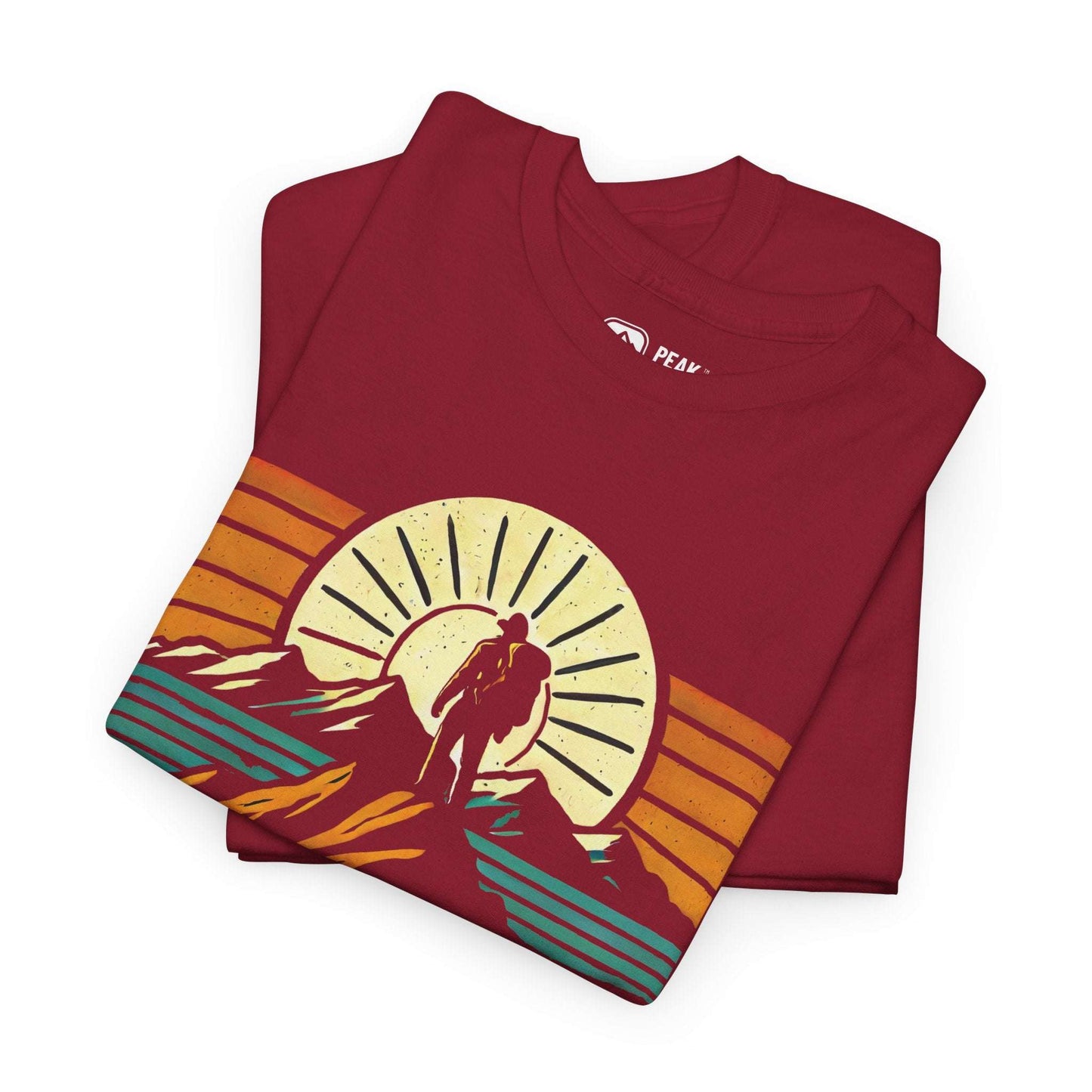 Adventure Awaits – Sunrise Hiker T-Shirt by Peak Quest