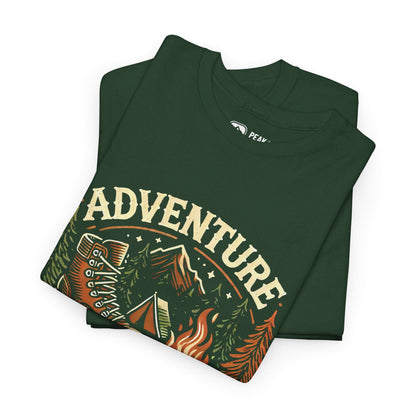 Adventure Awaits – Hiking Boot & Campfire T-Shirt by Peak Quest