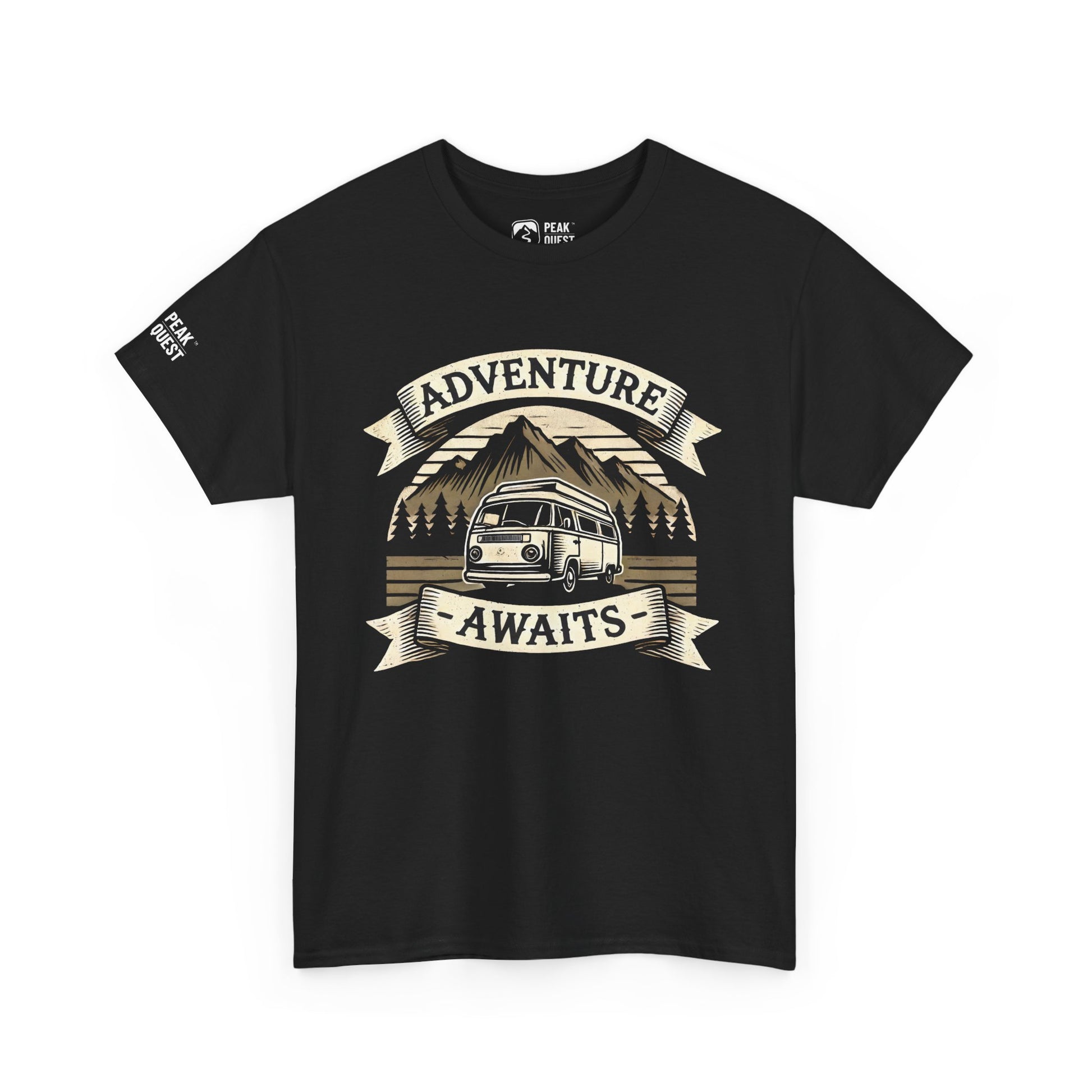 Adventure Awaits – Retro Camper Van T-Shirt by Peak Quest