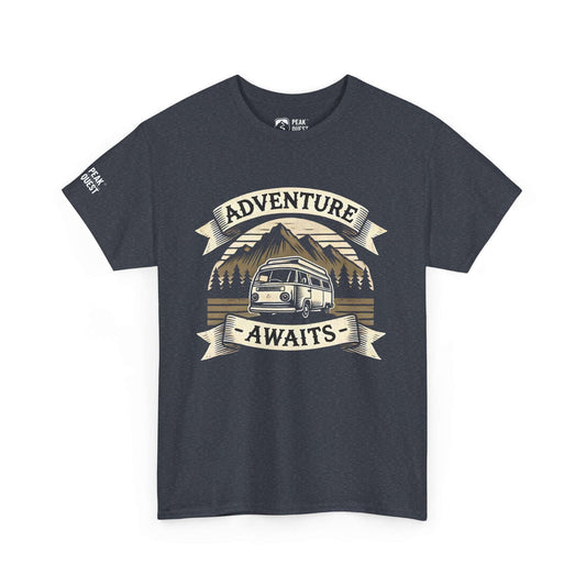 Adventure Awaits – Retro Camper Van T-Shirt by Peak Quest