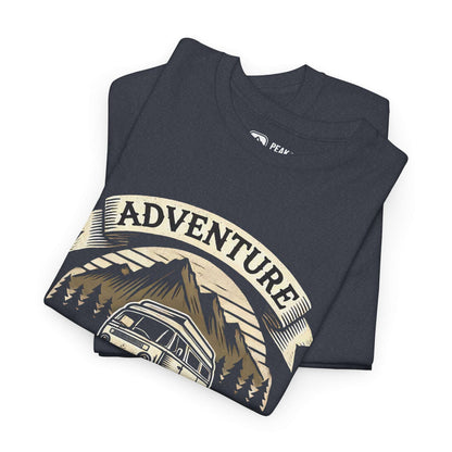 Adventure Awaits – Retro Camper Van T-Shirt by Peak Quest