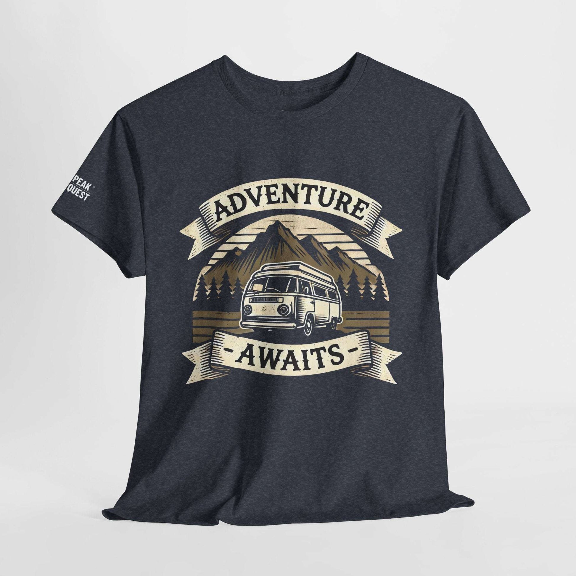 Adventure Awaits – Retro Camper Van T-Shirt by Peak Quest