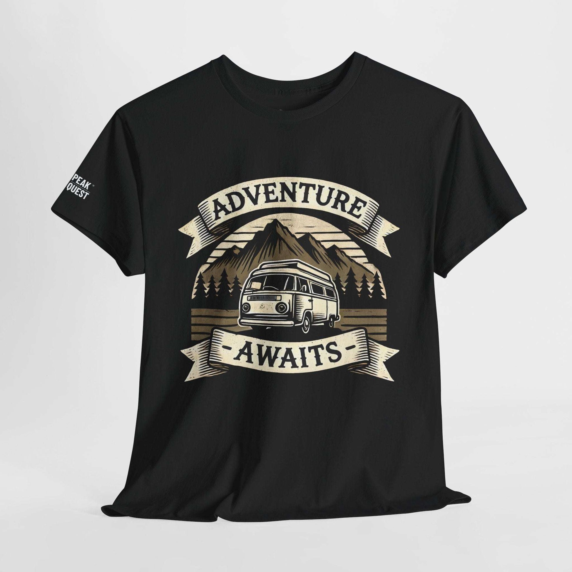 Adventure Awaits – Retro Camper Van T-Shirt by Peak Quest