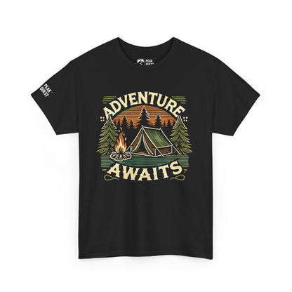 Adventure Awaits – Retro Camping T-Shirt by Peak Quest