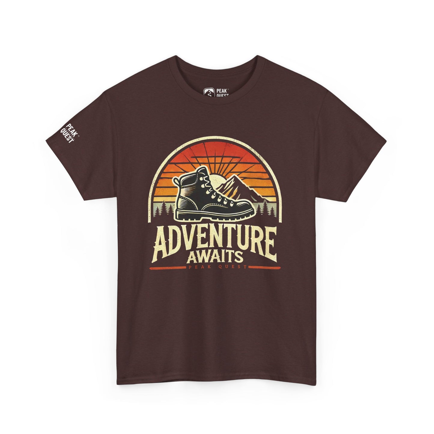 Adventure Awaits – Retro Hiking Boot T-Shirt by Peak Quest