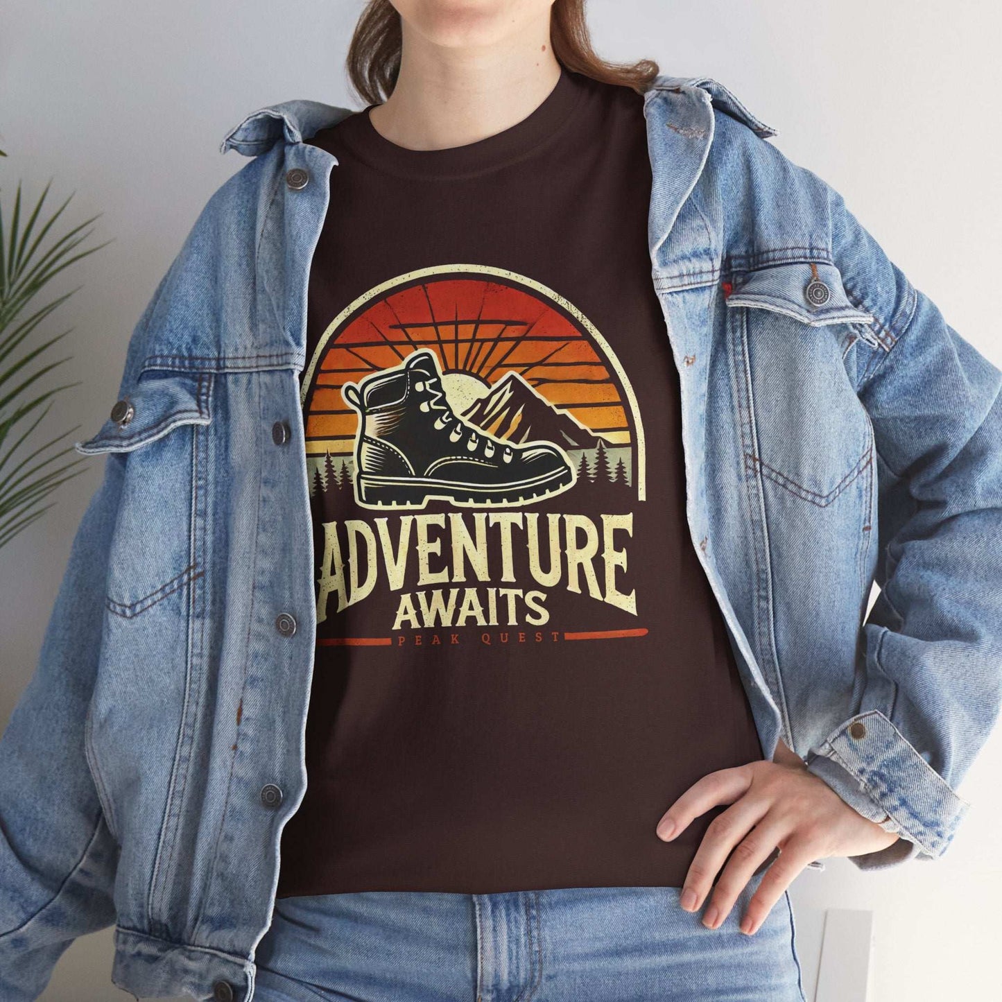 Adventure Awaits – Retro Hiking Boot T-Shirt by Peak Quest