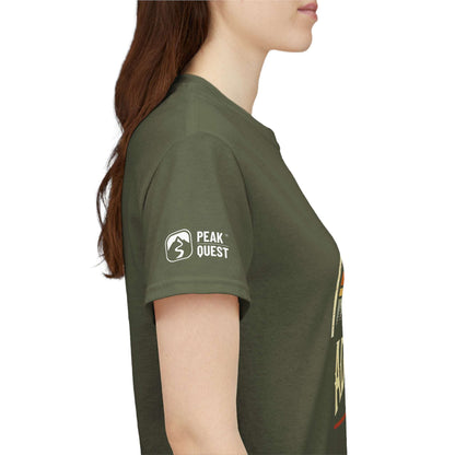 Adventure Awaits – Retro Hiking Boot T-Shirt by Peak Quest