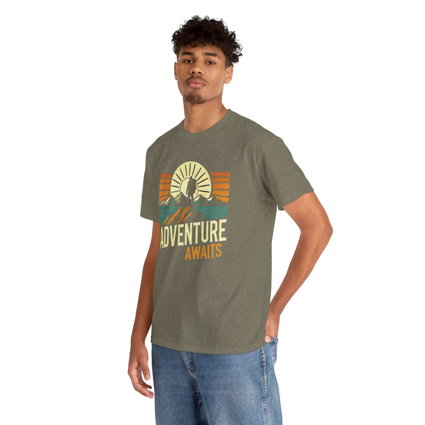 Adventure Awaits – Sunrise Hiker T-Shirt by Peak Quest