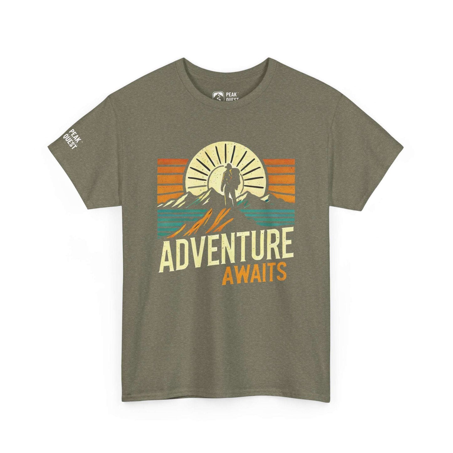 Adventure Awaits – Sunrise Hiker T-Shirt by Peak Quest