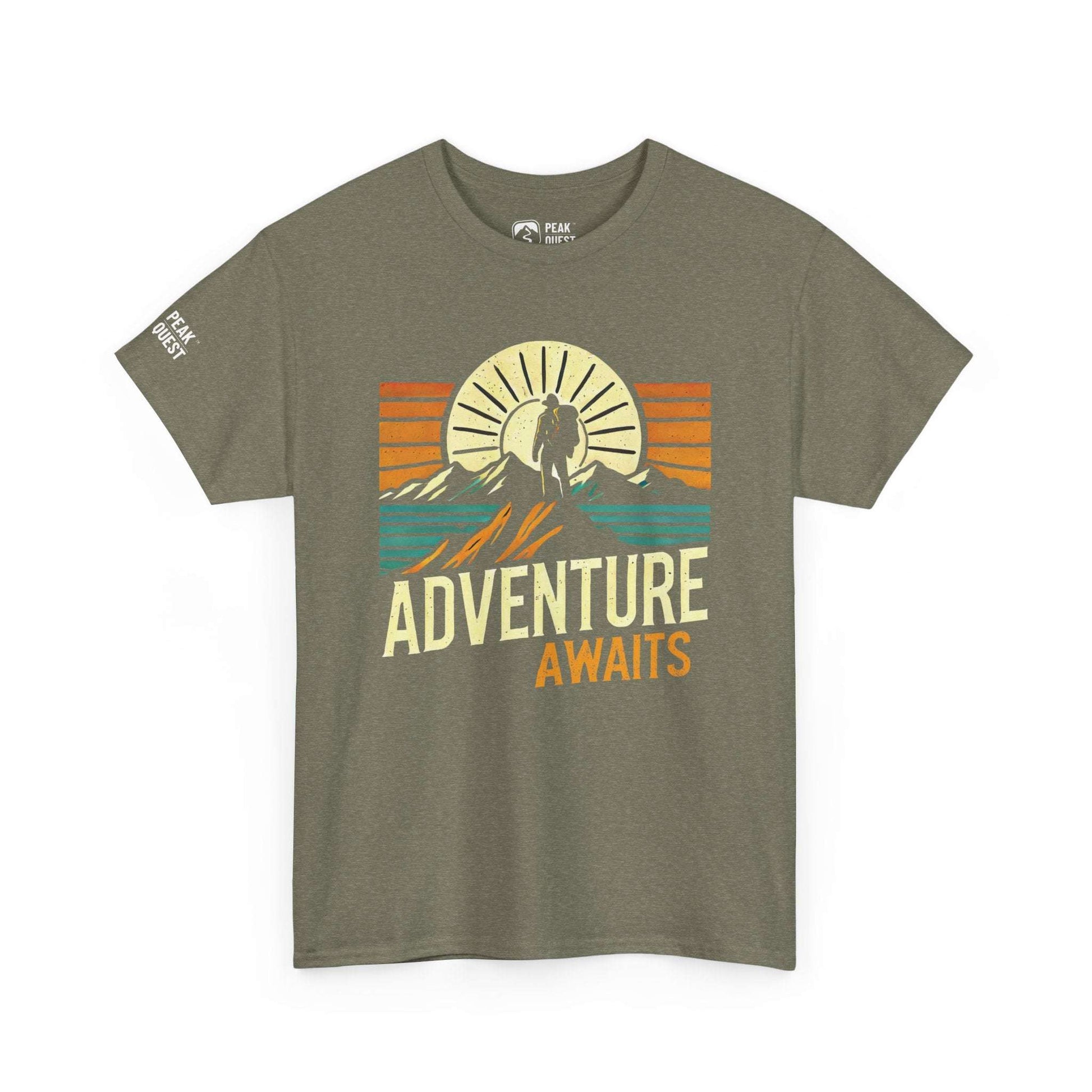 Adventure Awaits – Sunrise Hiker T-Shirt by Peak Quest