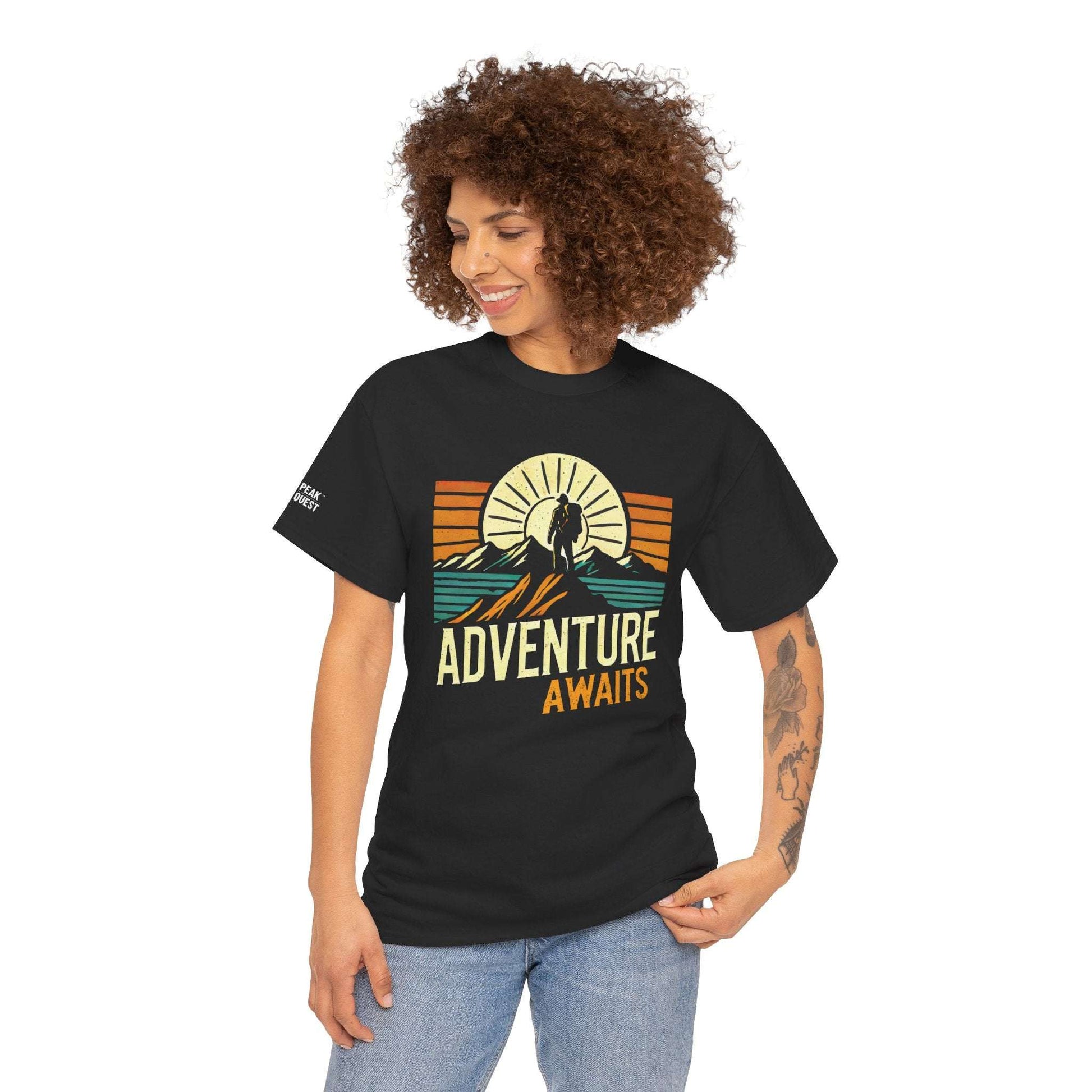 Adventure Awaits – Sunrise Hiker T-Shirt by Peak Quest