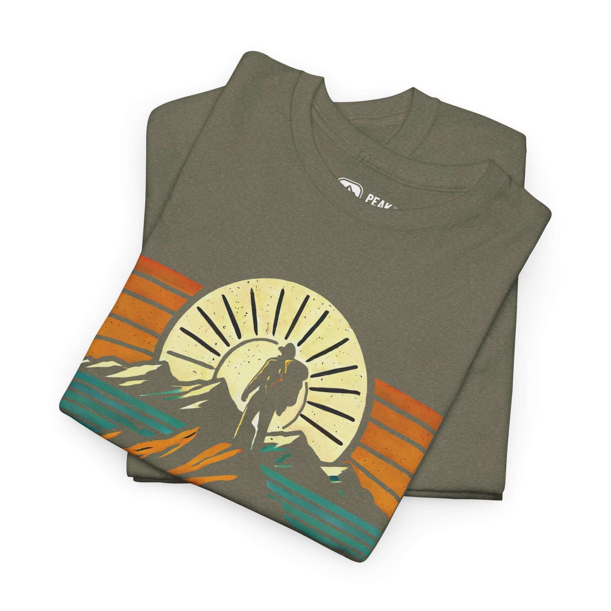 Adventure Awaits – Sunrise Hiker T-Shirt by Peak Quest