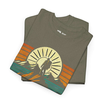 Adventure Awaits – Sunrise Hiker T-Shirt by Peak Quest