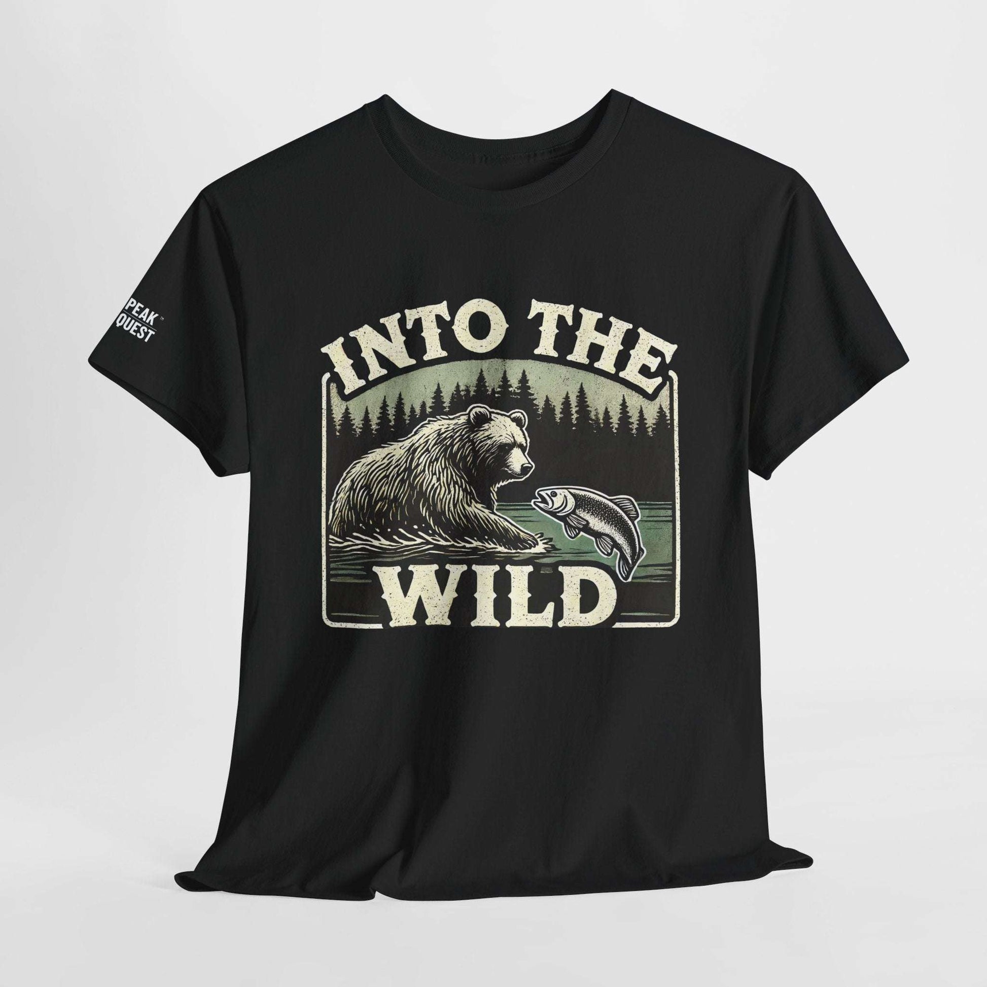 Into The Wild – Bear Fishing River T-Shirt by Peak Quest