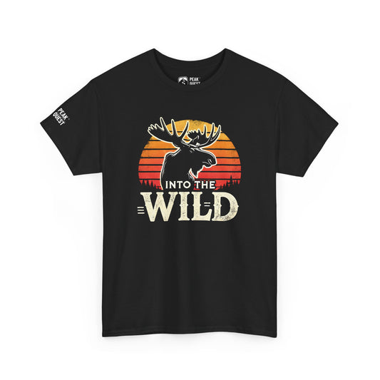 Into The Wild – Retro Moose Sunset T-Shirt by Peak Quest