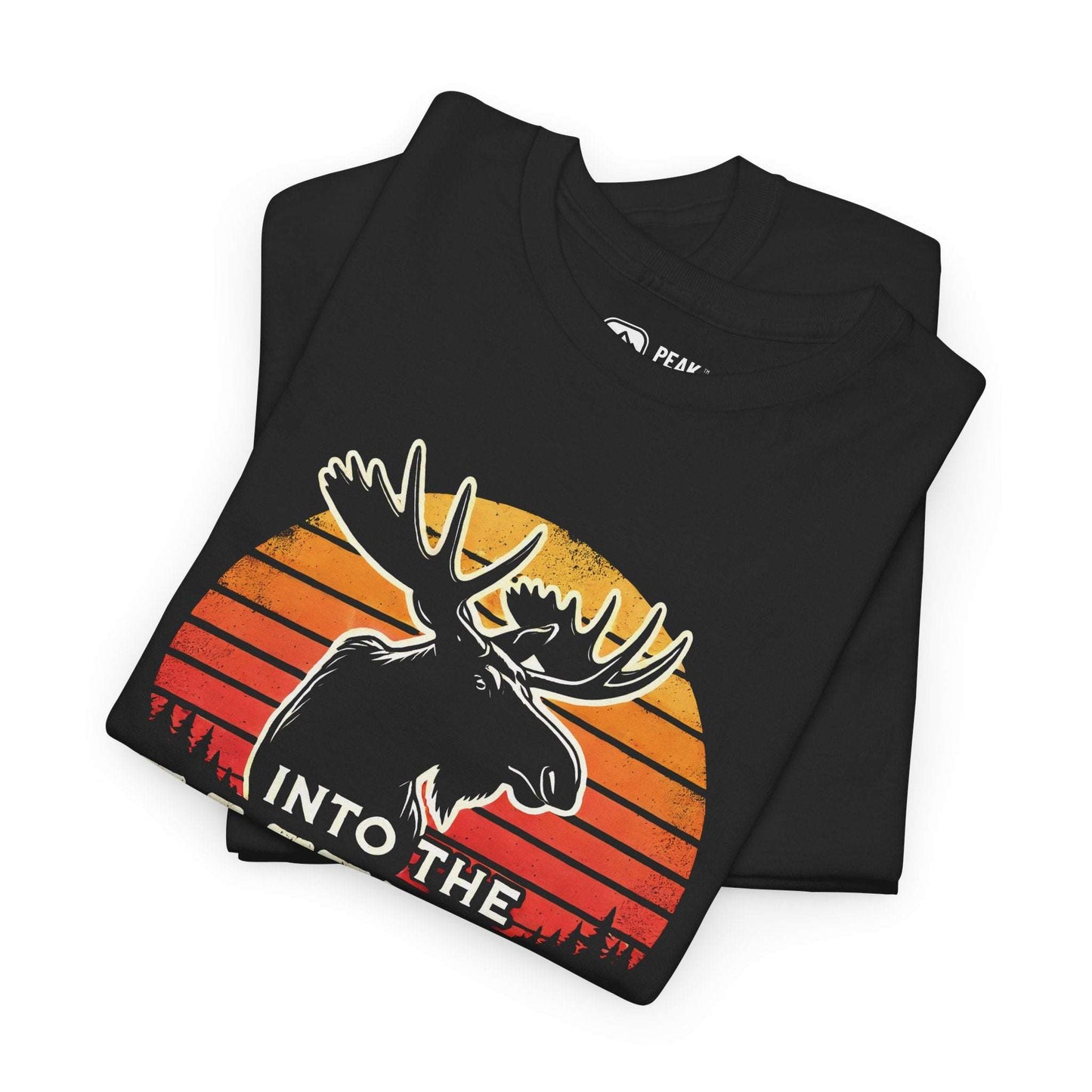 Into The Wild – Retro Moose Sunset T-Shirt by Peak Quest