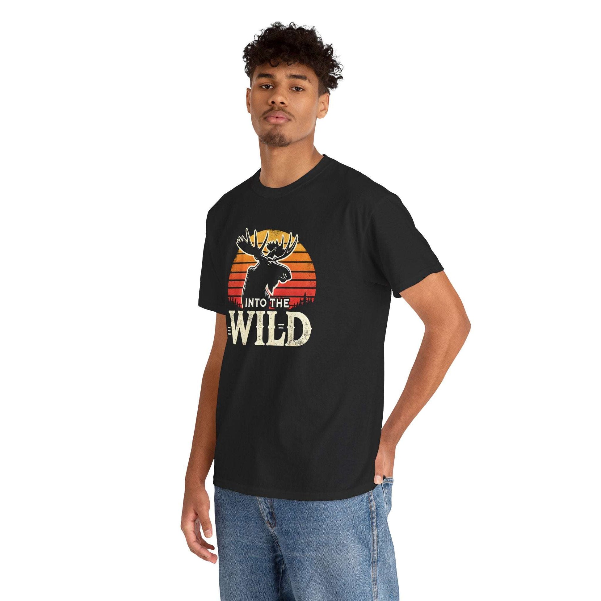 Into The Wild – Retro Moose Sunset T-Shirt by Peak Quest