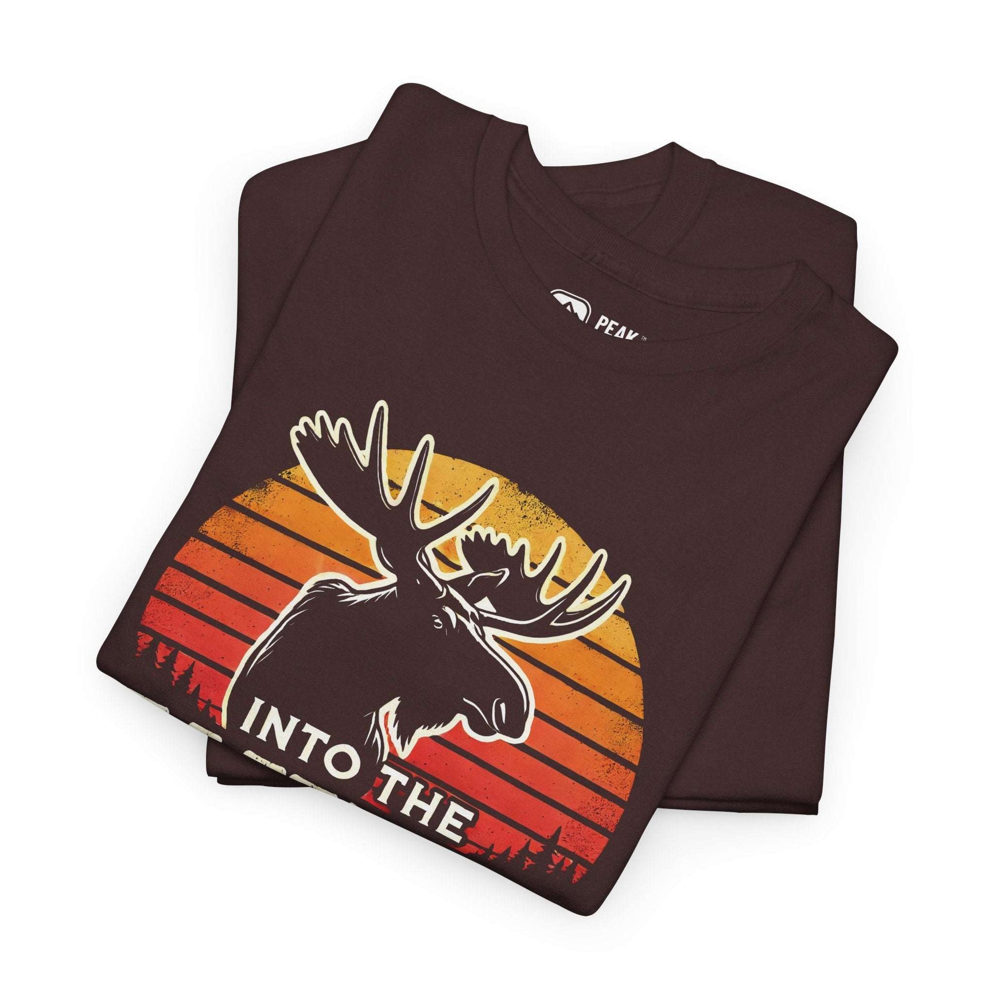 Into The Wild – Retro Moose Sunset T-Shirt by Peak Quest