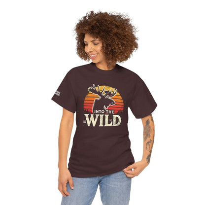 Into The Wild – Retro Moose Sunset T-Shirt by Peak Quest
