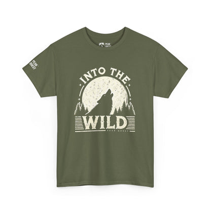 Into The Wild – Wolf Howling at Moon T-Shirt by Peak Quest